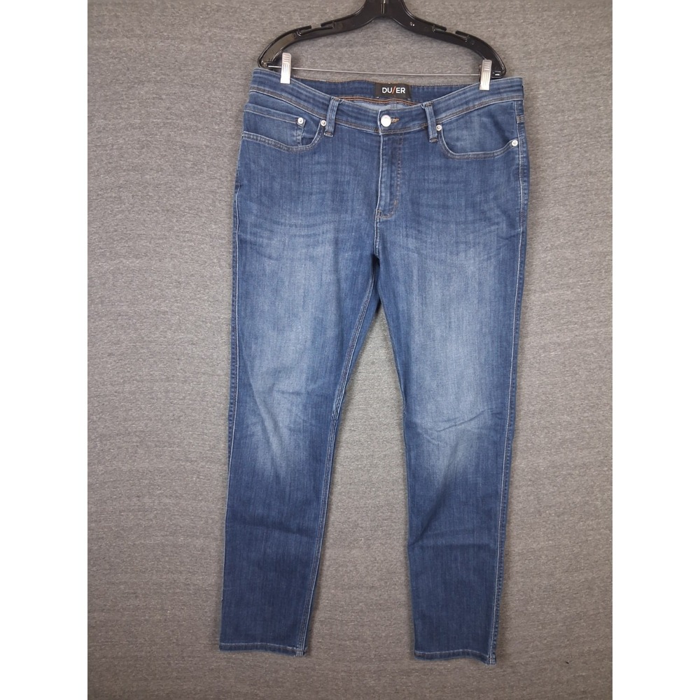 DU/ER Jeans Mens  36x32 Blue Denim L2X Slim Fit Classic Gusset Stretch Ranch
